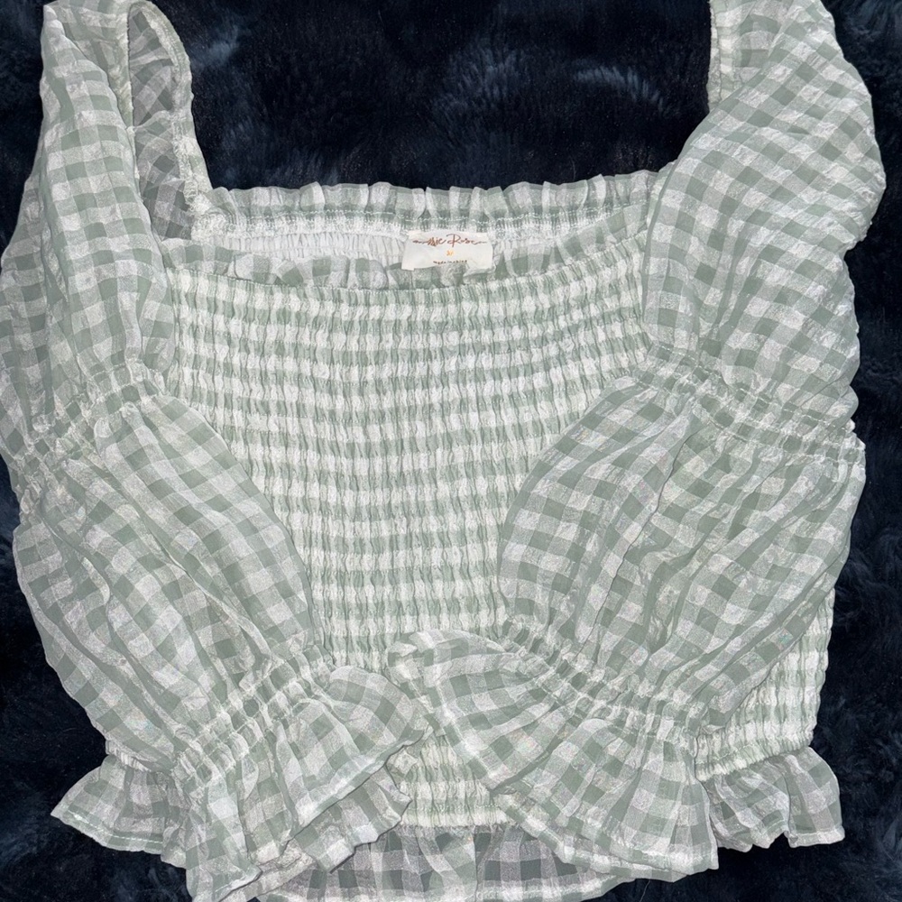 Gingham Smocked Top - Green